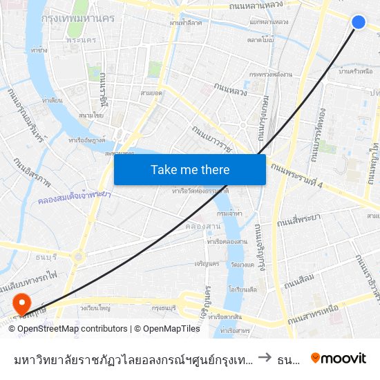 มหาวิทยาลัยราชภัฏวไลยอลงกรณ์ฯศูนย์กรุงเทพฯ to ธนบุรี map