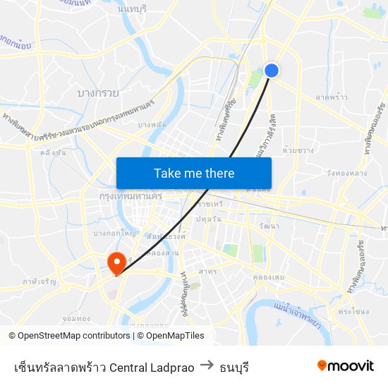 เซ็นทรัลลาดพร้าว Central Ladprao to ธนบุรี map