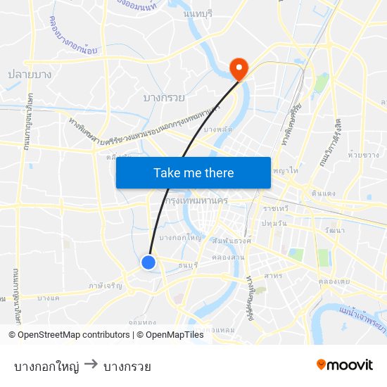 บางกอกใหญ่ to บางกรวย map