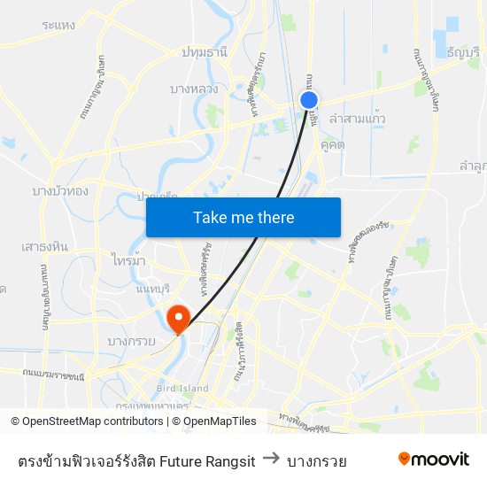 ตรงข้ามฟิวเจอร์รังสิต Future Rangsit to บางกรวย map