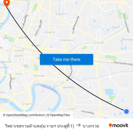 วิทยาเขตรามคำแหง(ม.รามฯ ประตูที่ 1) to บางกรวย map