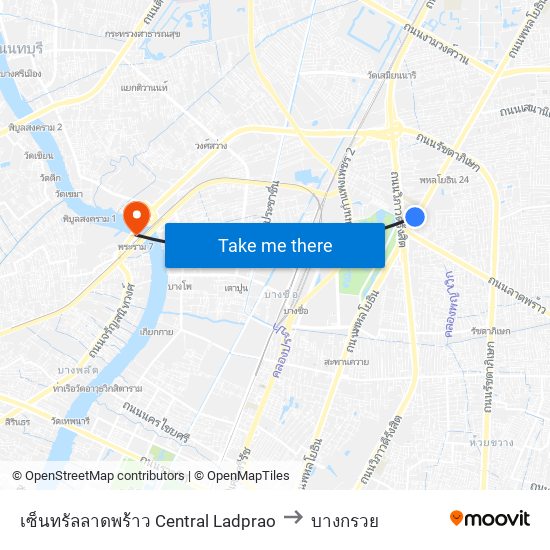 เซ็นทรัลลาดพร้าว Central Ladprao to บางกรวย map