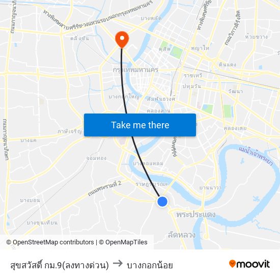 สุขสวัสดิ์ กม.9(ลงทางด่วน) to บางกอกน้อย map