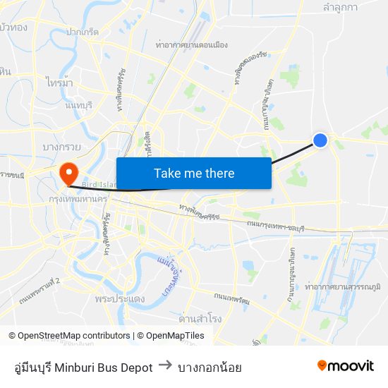 อู่มีนบุรี Minburi Bus Depot to บางกอกน้อย map