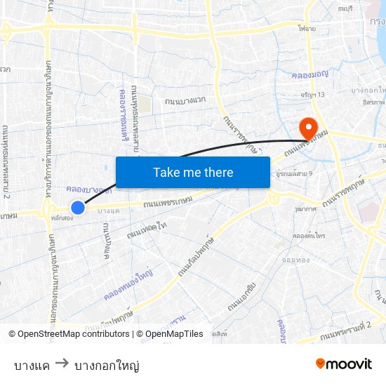 บางแค to บางกอกใหญ่ map