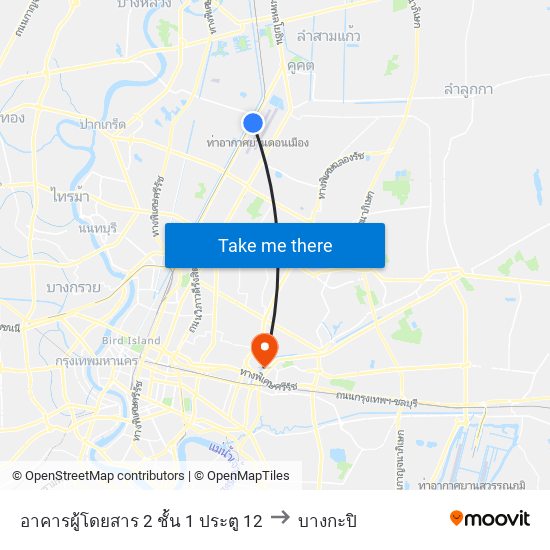 อาคารผู้โดยสาร 2 ชั้น 1 ประตู 12 to บางกะปิ map