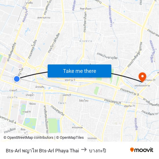 Bts-Arl พญาไท Bts-Arl Phaya Thai to บางกะปิ map