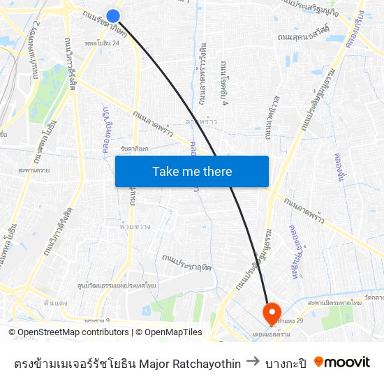 ตรงข้ามเมเจอร์รัชโยธิน  Major Ratchayothin to บางกะปิ map