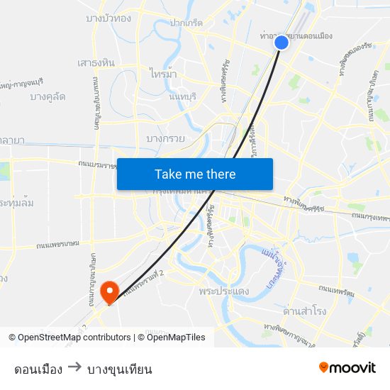 ดอนเมือง to บางขุนเทียน map