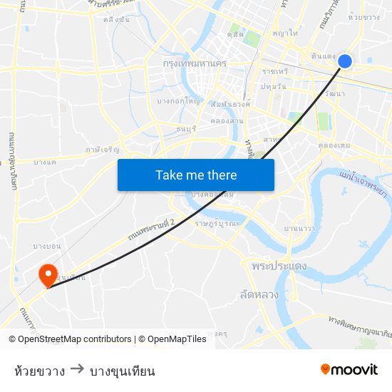 ห้วยขวาง to บางขุนเทียน map