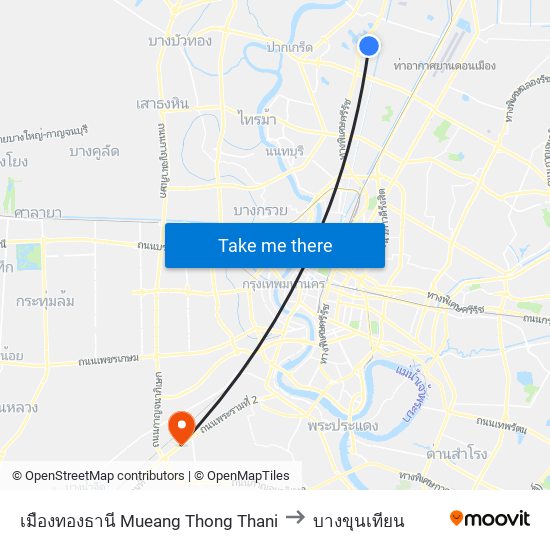 เมืองทองธานี Mueang Thong Thani to บางขุนเทียน map