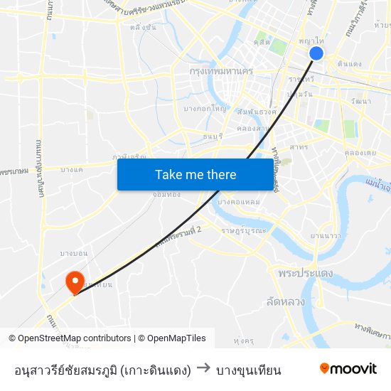 อนุสาวรีย์ชัยสมรภูมิ (เกาะดินแดง) to บางขุนเทียน map