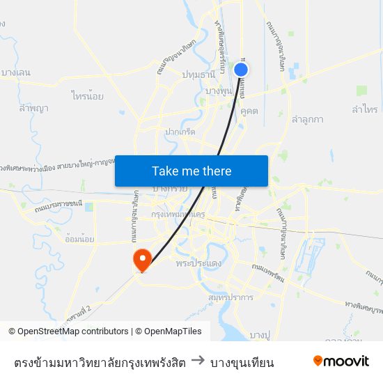 ตรงข้ามมหาวิทยาลัยกรุงเทพรังสิต to บางขุนเทียน map