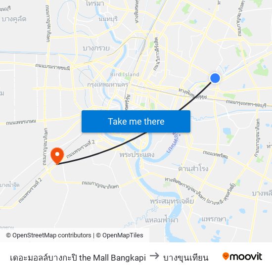 เดอะมอลล์บางกะปิ the Mall Bangkapi to บางขุนเทียน map