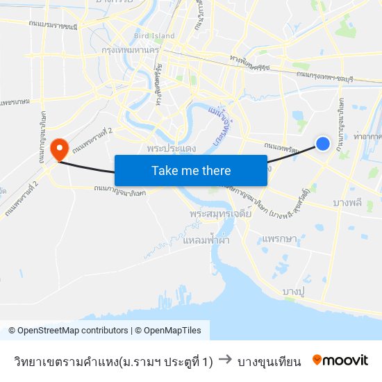 วิทยาเขตรามคำแหง(ม.รามฯ ประตูที่ 1) to บางขุนเทียน map