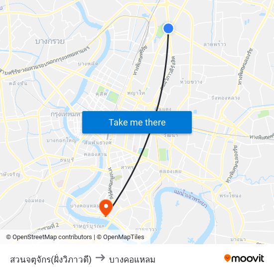 สวนจตุจักร(ฝั่งวิภาวดี) to บางคอแหลม map