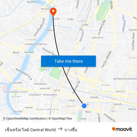 เซ็นทรัลเวิลด์ Central World to บางซื่อ map