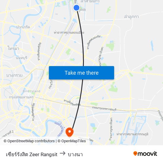 เซียร์รังสิต Zeer Rangsit to บางนา map