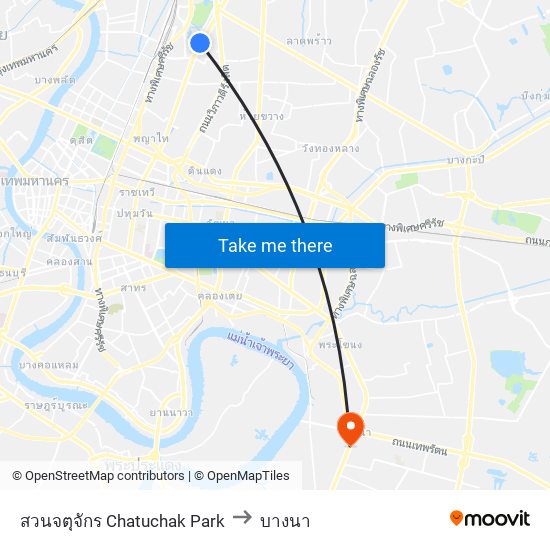 สวนจตุจักร Chatuchak Park to บางนา map