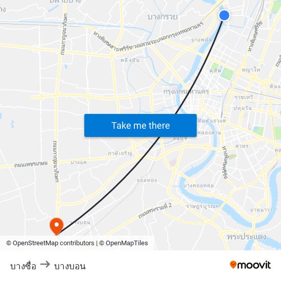 บางซื่อ to บางบอน map