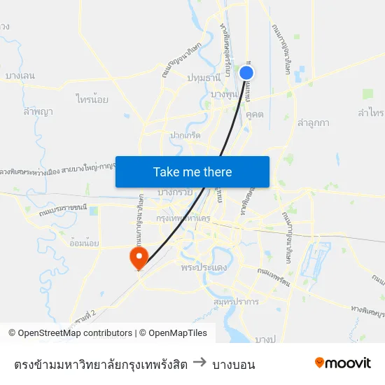 ตรงข้ามมหาวิทยาลัยกรุงเทพรังสิต to บางบอน map