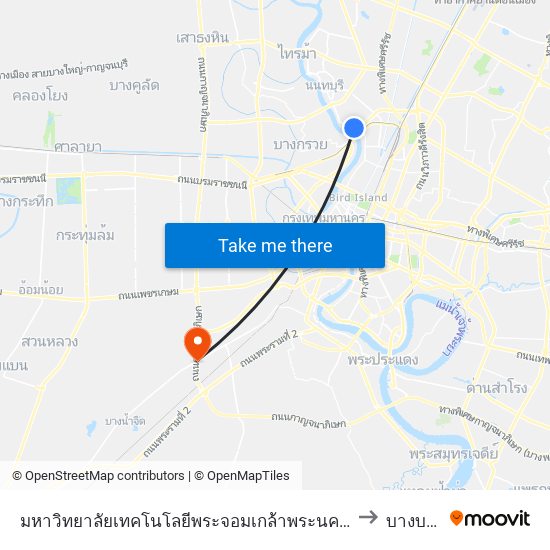 มหาวิทยาลัยเทคโนโลยีพระจอมเกล้าพระนครเหนือ to บางบอน map