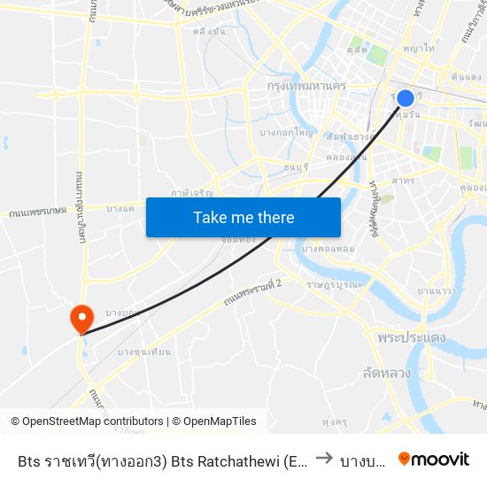 Bts ราชเทวี(ทางออก3) Bts Ratchathewi (Exit 3) to บางบอน map