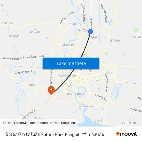 ฟิวเจอร์ปาร์ครังสิต Future Park Rangsit to บางบอน map