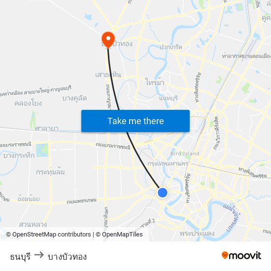 ธนบุรี to บางบัวทอง map