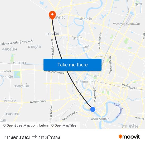 บางคอแหลม to บางบัวทอง map