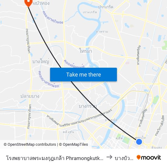 โรงพยาบาลพระมงกุฎเกล้า Phramongkutklao Hospital to บางบัวทอง map