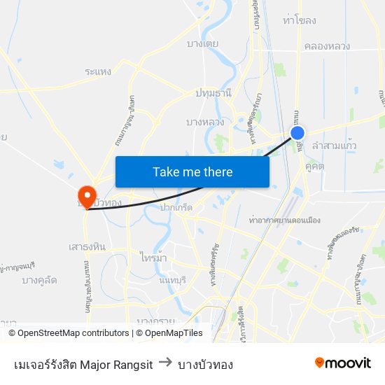 เมเจอร์รังสิต Major Rangsit to บางบัวทอง map