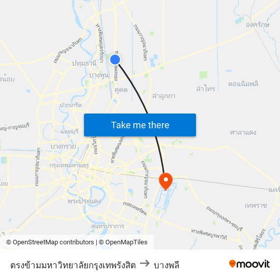 ตรงข้ามมหาวิทยาลัยกรุงเทพรังสิต to บางพลี map