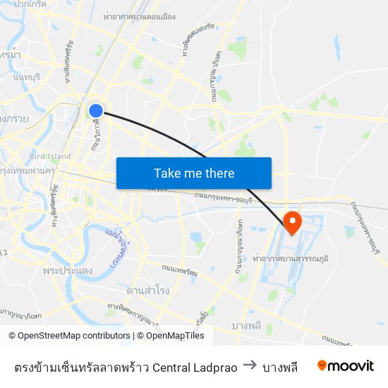 ตรงข้ามเซ็นทรัลลาดพร้าว  Central Ladprao to บางพลี map