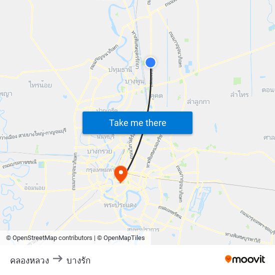 คลองหลวง to บางรัก map