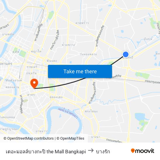 เดอะมอลล์บางกะปิ the Mall Bangkapi to บางรัก map