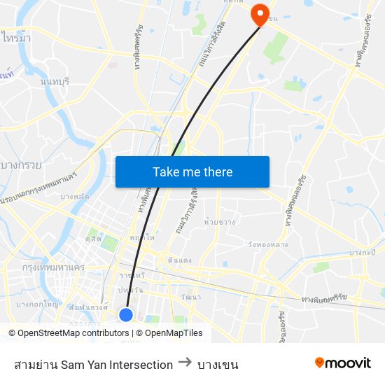 สามย่าน Sam Yan Intersection to บางเขน map