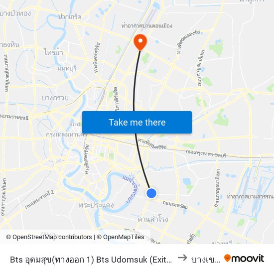 Bts อุดมสุข(ทางออก 1) Bts Udomsuk (Exit 1) to บางเขน map