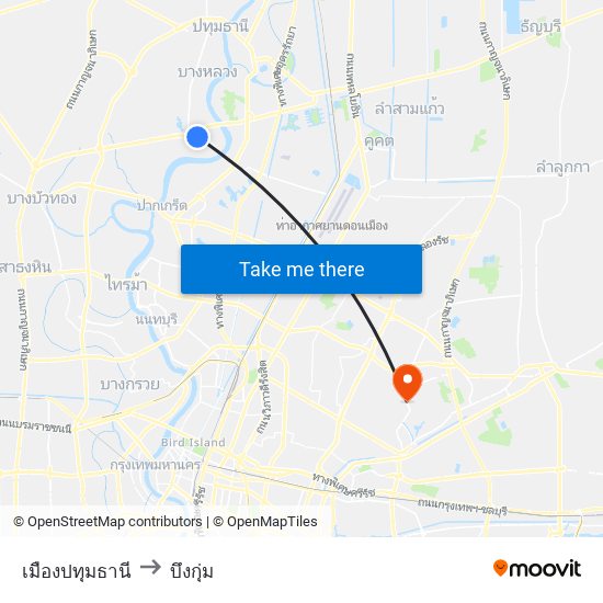 เมืองปทุมธานี to บึงกุ่ม map