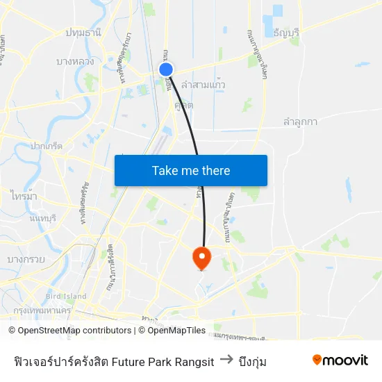 ฟิวเจอร์ปาร์ครังสิต Future Park Rangsit to บึงกุ่ม map