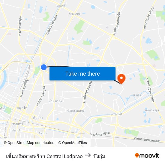 เซ็นทรัลลาดพร้าว Central Ladprao to บึงกุ่ม map