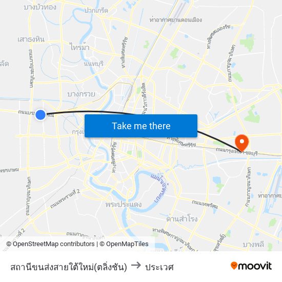 สถานีขนส่งสายใต้ใหม่(ตลิ่งชัน) to ประเวศ map