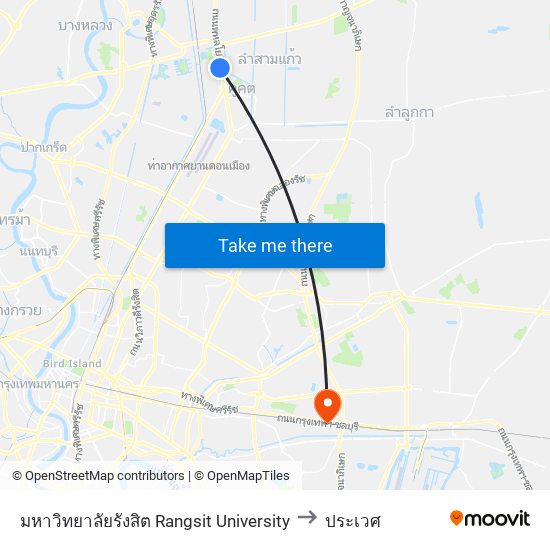 มหาวิทยาลัยรังสิต Rangsit University to ประเวศ map