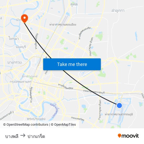 บางพลี to ปากเกร็ด map