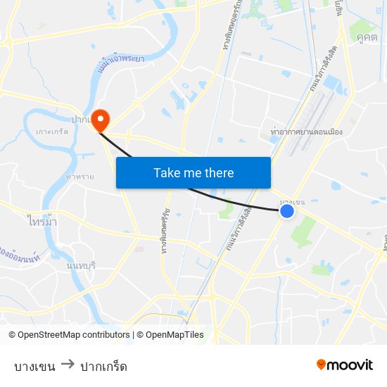 บางเขน to ปากเกร็ด map