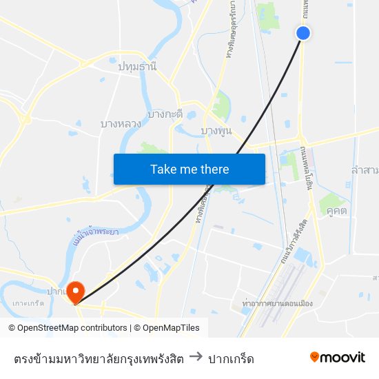 ตรงข้ามมหาวิทยาลัยกรุงเทพรังสิต to ปากเกร็ด map