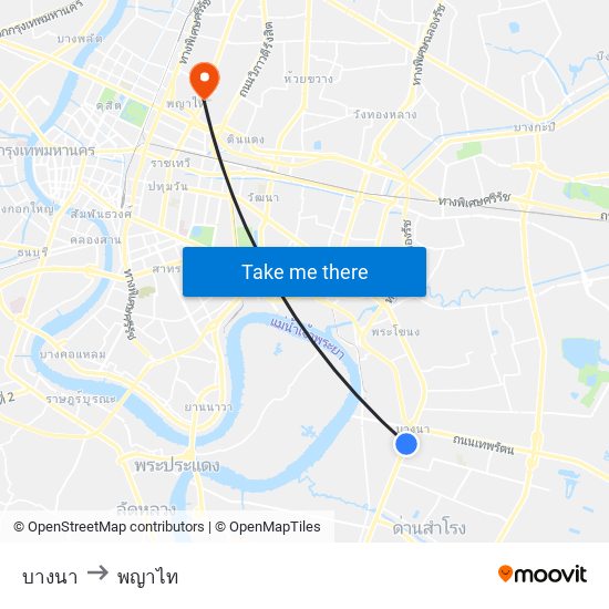 บางนา to พญาไท map