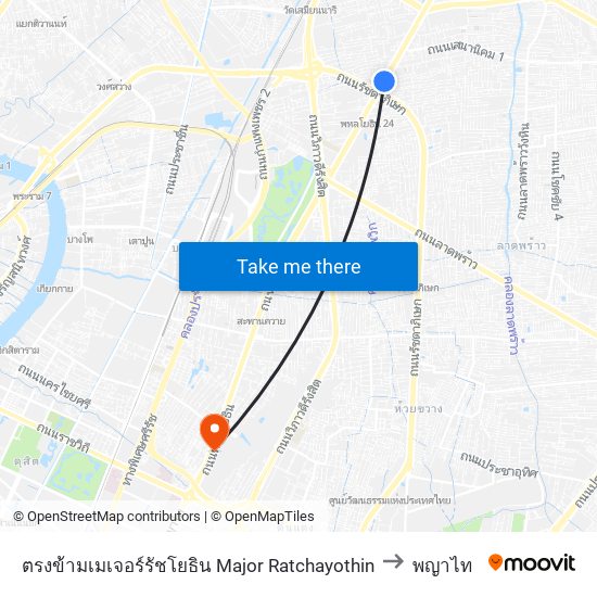 ตรงข้ามเมเจอร์รัชโยธิน  Major Ratchayothin to พญาไท map