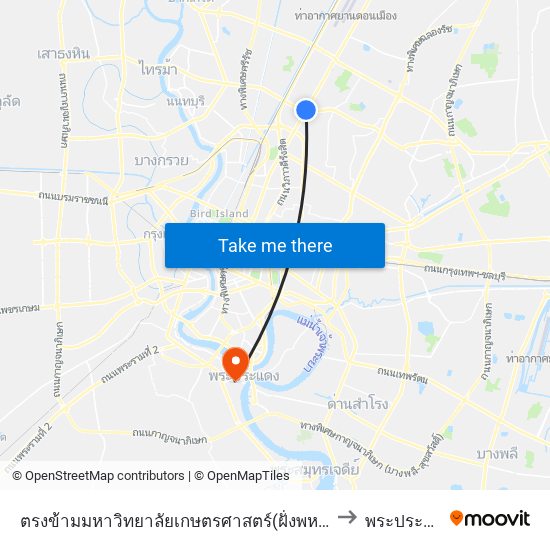 ตรงข้ามมหาวิทยาลัยเกษตรศาสตร์(ฝั่งพหลโยธิน) to พระประแดง map