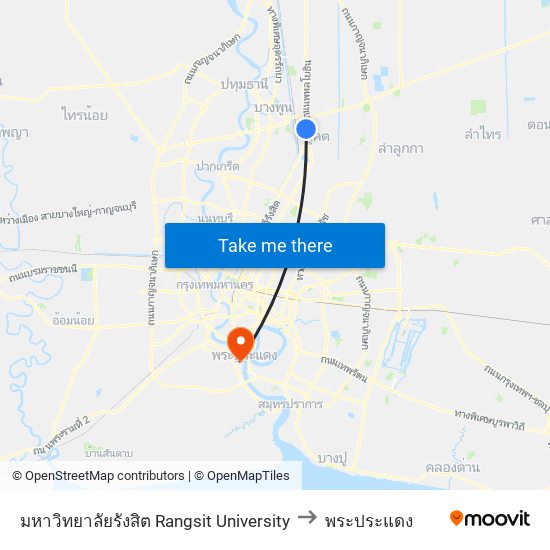 มหาวิทยาลัยรังสิต Rangsit University to พระประแดง map